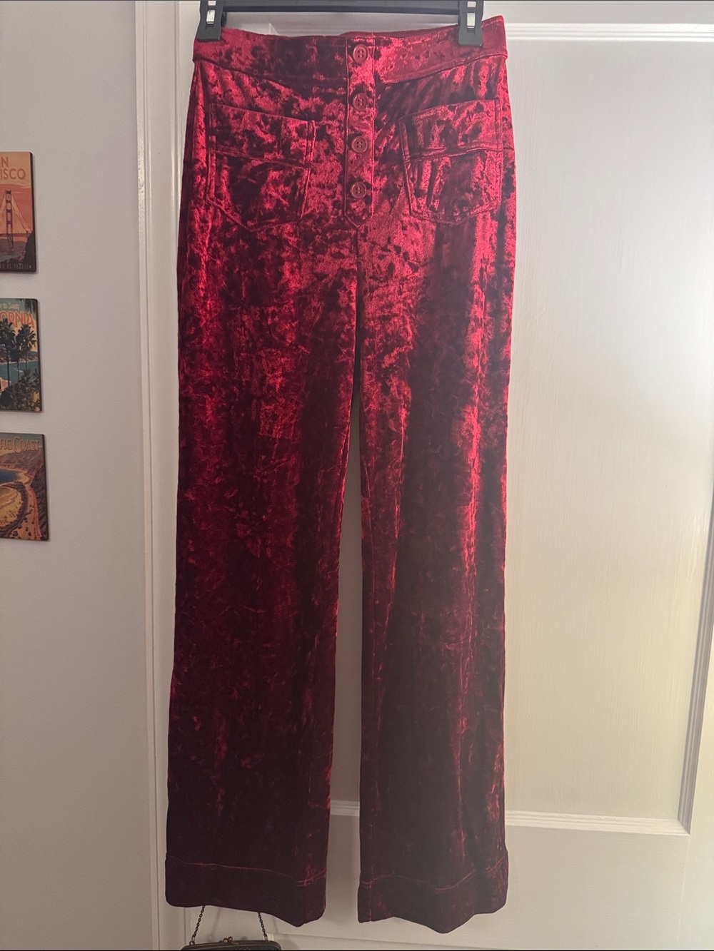 HALARA Red Crushed Velvet High-Rise Wide-Leg Pants